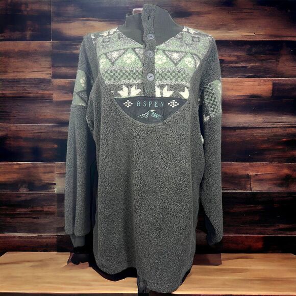 VINTAGE Aztec Fleece Size XL Aspen Embroidered 1/4 Zip Outdoor Hiking - Picture 1 of 8